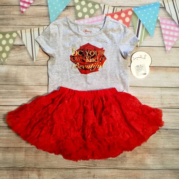 utu Couture Disney Beauty & the Beast Belle Red Rose Tutu and Shirt - Picture 1 of 10